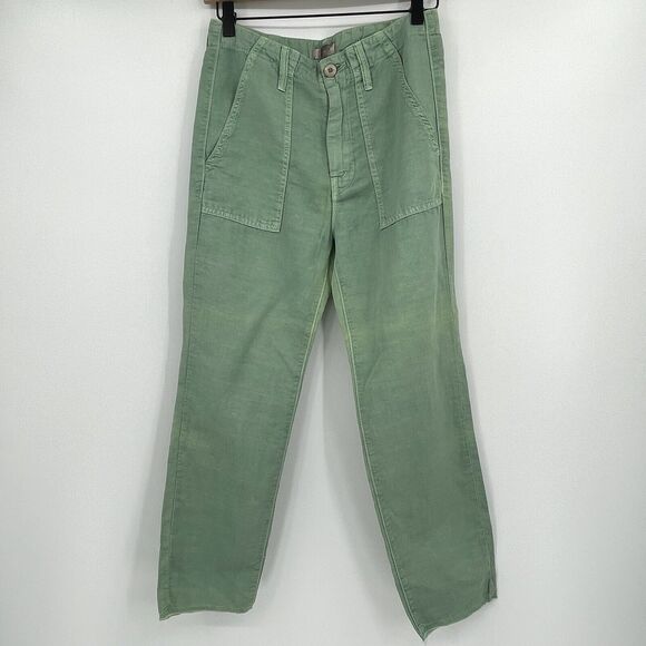 Mother Womens Pants Size 24 Green Cotton Linen Blend The Shaker Chop Crop - Picture 2 of 10